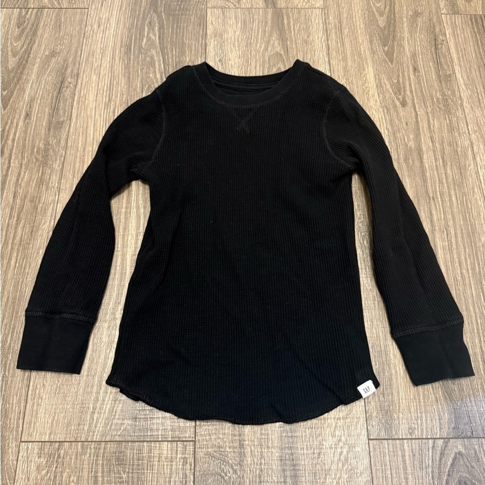 Gap Kids Boys Black Waffle Knit Thermal Size S Long Sleeve